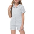 thumbnail image 1 of WEIYLL Pyjamas pour Filles Été Couleur Unie Manches Courtes Col Rabattu Shorts Classiques en Soie 2 Pcs Ensemble de Nuit 2-3 Ans, 1 of 3
