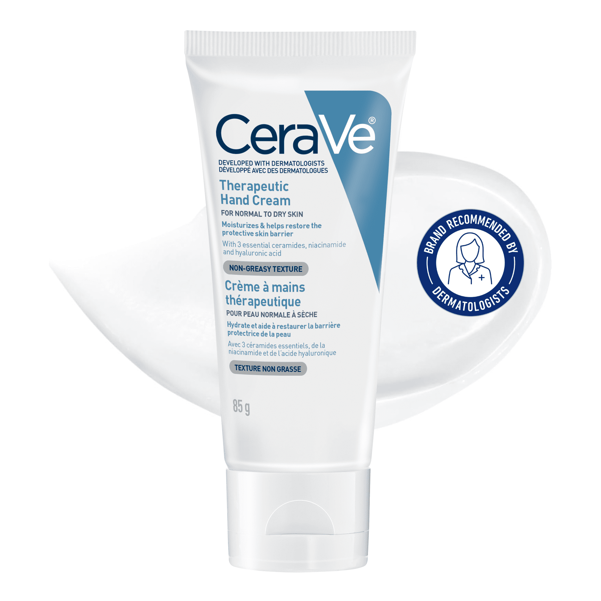 CeraVe Crème Thérapeutique Mains, Soin Hydratant Résistant à l'Eau, Céramides et Niacinamide, 85g