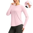 thumbnail image 2 of Chandail pour Femmes avec Trou pour Pouce Protection Solaire Été Séchage Rapide Chemises Couleur Unie Manches Longues pour Randonnée Course Rose, 2 of 9