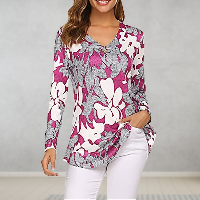 TIMIFIS Mode Automnale pour Femmes Tunique à Manches Longues d'Automne pour Femmes pour Porter avec des Leggings Blouse Décontractée à Col en V T-Shirt Blouse pour Femmes