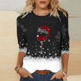 thumbnail image 2 of KIHOUT Hauts pour Femmes Manches Longues Liquidation Mode Petite Confortable Col Rond Manches 3/4 Imprimé de Noël T-shirt Décontracté Blouse, 2 of 4