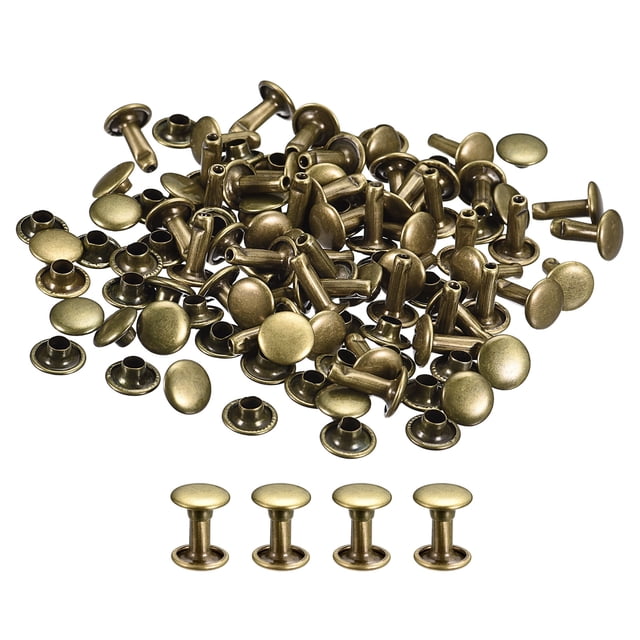 Unique Bargains 100 Sets Leather Rivets 8mm Double Cap Rivets 10mm Height Metal Studs Rivet, Bronze Tone