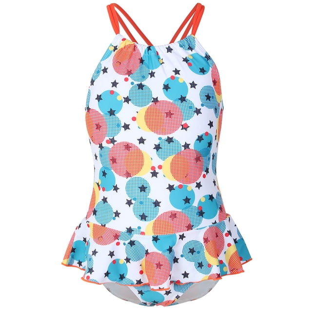 Maillot de Bain une Pièce à Rayures à Volants à Séchage Rapide pour Fille, 7-8 Ans