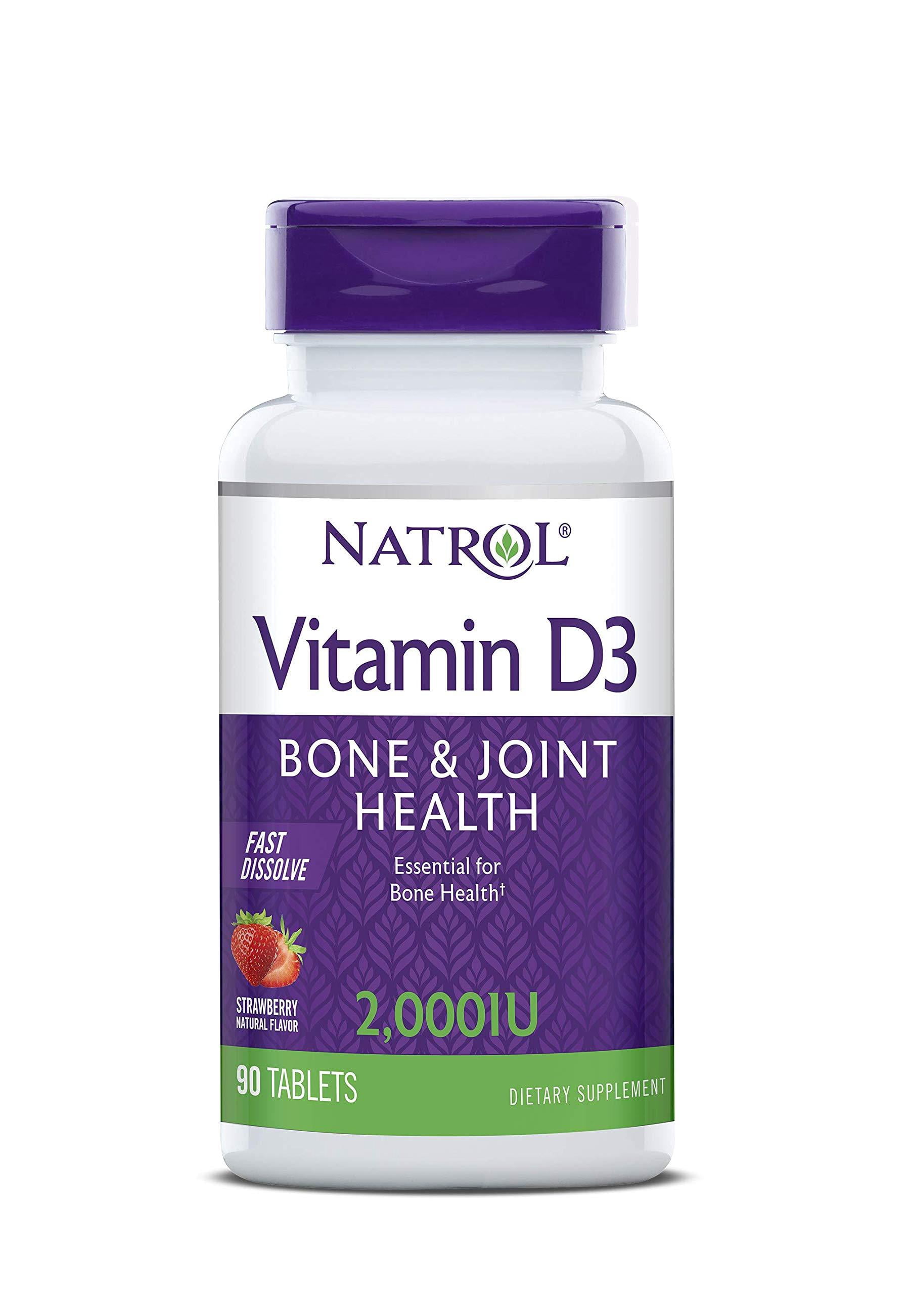 Natrol Vitamin D3 2,000 IU Tablets, Strawberry, 90 Count 2,000 IU