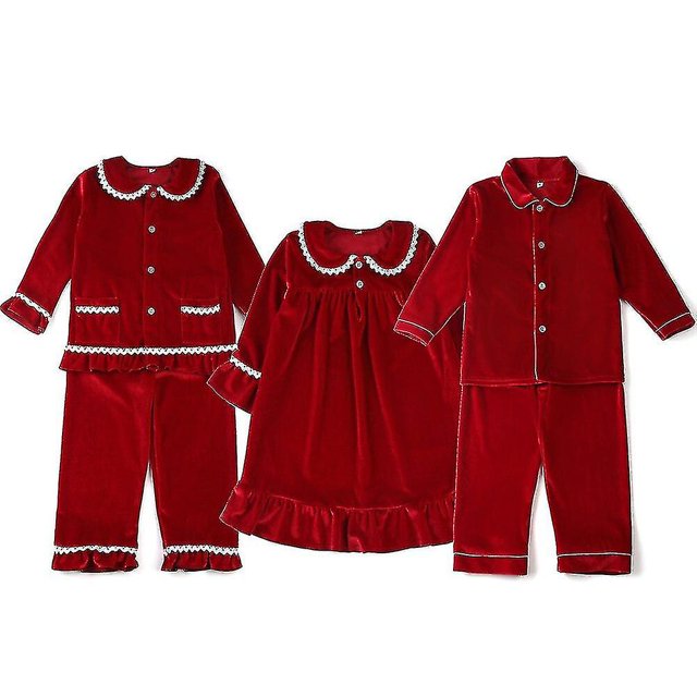 Nouveaux Pyjamas de Noël Rouges pour Garçons et Filles, Ensemble de Pyjamas Chauds en Velours Doré pour Enfants
