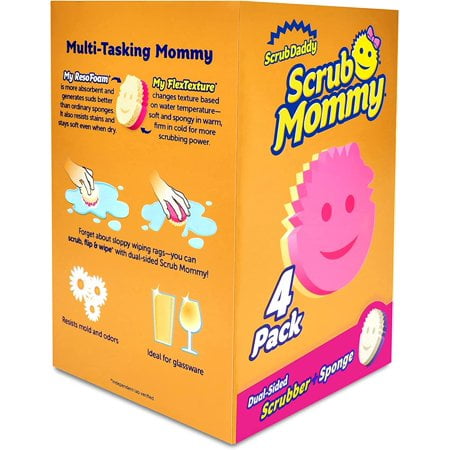 Scrub Daddy Éponge et Récurant Double Face - Scrub Mommy - Éponge Sans Rayures pour la Vaisselle et la Maison, Douce dans l'Eau Chaude, Ferme dans l'Eau Froide, Résistante aux Odeurs, Lot de 4