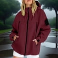 thumbnail image 2 of JGGSPWM Manteau Femme Uni à Fermeture Éclair avec Poches, Imperméable d'Extérieur, Coupe-Vent Léger pour la Pluie, Randonnée, avec Capuchon, Rouge, P, 2 of 8