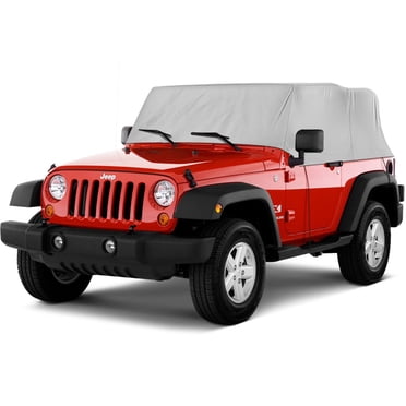 NEH 4-Layer Breathable Cab Car Cover Compatible with 2007-2018 Jeep Wrangler (2-Door) - Breathable Material, Sunray Protected, and Weather Resistant Storage Cover, Grey