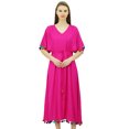 thumbnail image 2 of Bimba Robe Kaftan Longue en Rayonne pour Femme avec Pompon, Designer Chic, Maxi Caftan, 2 of 9