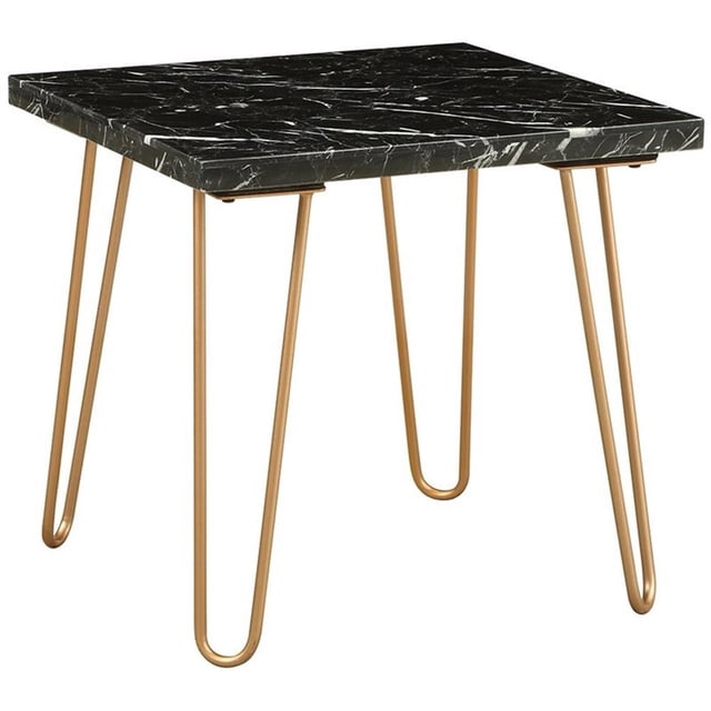 ACME Telestis Table d'Appoint Carré de 22 Pouces avec Dessus en Marbre, Noir et Or
