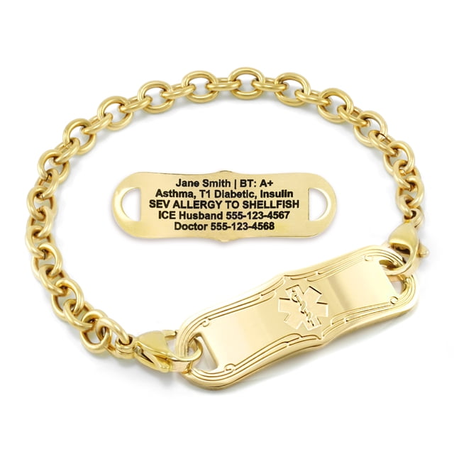 MedicEngraved Yellow Gold Stainless Steel Custom Medical Alert Bracelet - 5mm Oval Link
