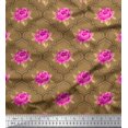 thumbnail image 1 of Soimoi Tissu Popeline de Coton Design Quatrefoil, Feuilles & Roses Imprimés Floraux au Mètre 42 Pouces de Large, 1 of 3