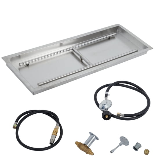 36" x 12" Rectangular Drop-in Fire Pit Pan Kit – Stainless Steel Burner with Hose Kit, Natural Gas & Propane, Outdoor Fire Pit Pan