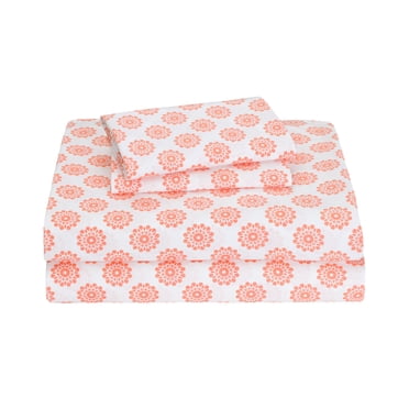 EnvioHome 100% Cotton Bed Sheets, 3 Piece - Cool & Crisp Cotton Percale Twin XL Bed Sheets - Mandalas Coral