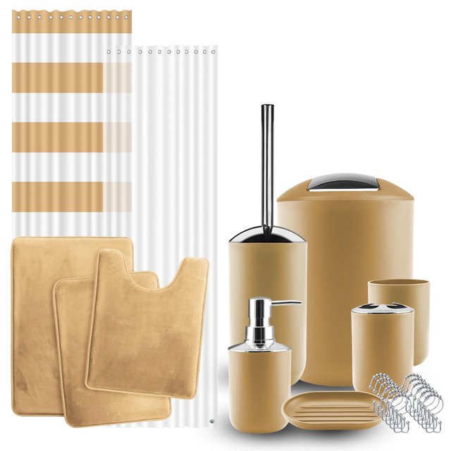 Clara Clark Bathroom Accessory Set, Gold Bathroom Décor with Toothbrush Holder Set, Bathroom Curtains Shower Set, Bath Rug Set Included