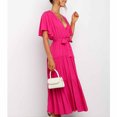 thumbnail image 2 of Birdeem Womens Casual Fashion Solid Color V-Neck Lace-Up Flared Sleeve Splicing Dress, 2 of 6