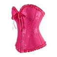 thumbnail image 3 of Ruffle Corset Hauts Femmes Floral Gaine de Taille Bustier à Armatures Shapewear Overbust Fête Rehausseur Corsets pour Robe Rose Vif, TP, 3 of 6