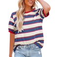 thumbnail image 2 of Pxiakgy Vente Chaude!! Hauts Rayés pour Femmes Col Rond Manches Courtes T-Shirt Tendance 2025 Basique Été Décontracté T-Shirts Amples à Rayures Color Block Blouses Amples Basiques Rd2 m, 2 of 4