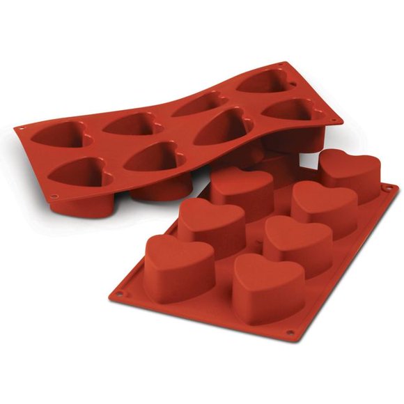 Silikomart Siliconflex Alimentary Silicone 8 Cavities Heart Mold 2.36 in Diameter x 1.38 in Height Cavity