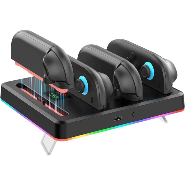 Game Controller Charger Dock Compatible With Nintendo Switch 2, Charging Station For Joy-Pads With RGB Lights, LED Indicators, Built-in Kickstand