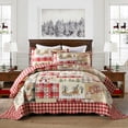 thumbnail image 1 of MarCielo Rustic Lodge Deer Christmas Quilt Quilted Bedspread Queen Size Red, 1 of 6