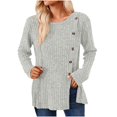 thumbnail image 2 of Birdeem Women's Solid Short Color Casual Long Sleeve New Round Neck Solid Color Panel Button Long Sleeve Loose, 2 of 12
