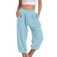 thumbnail image 2 of Timegard Womens Capri Pants Elastic High Waist Button Comfy Solid Color Casual Crop Pants with Pockets, 2 of 7