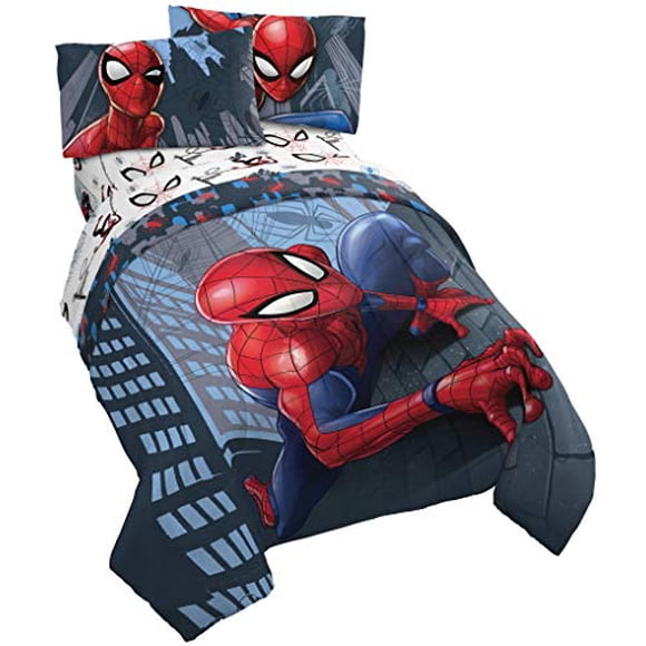 Marvel Spiderman Crawl 4 Piece Twin Bed Set - Includes Reversible Comforter & Sheet Set Bedding - Super Soft Fade Resistant Microfiber - (Official Marvel Product)