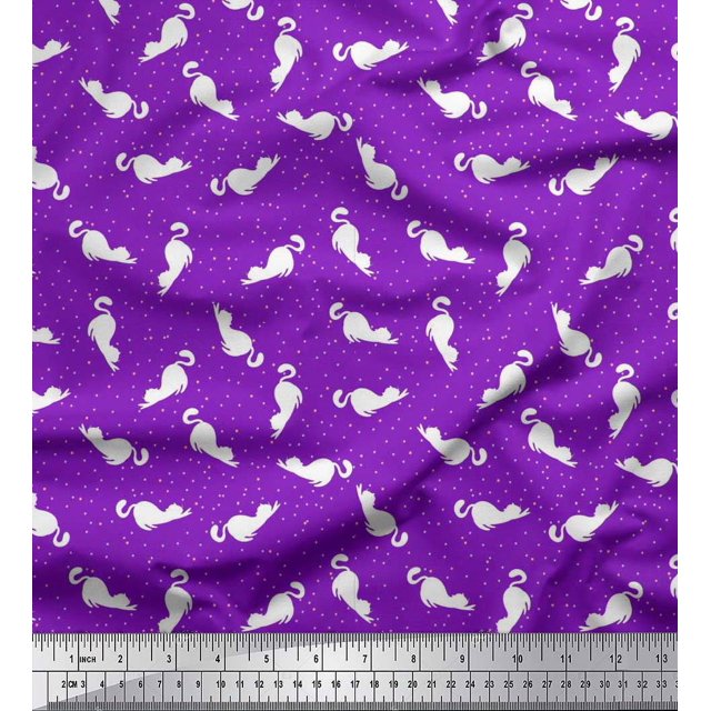 Soimoi Viscose Chiffon Fabric Floral & Cat Animal Print Fabric by Yard 42 Inch Wide