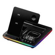 Birdeem 3-In-1 Foldable Wireless Charger Wireless Charger Digital Display Clock Alarm Clock Rgb Light for Mobile Phone 15W Fast Charging for Watch Earphones