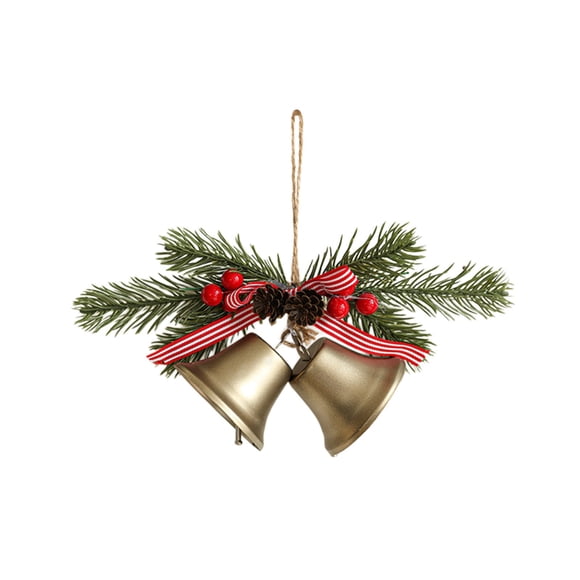 EazyTech Vintage Wrought Iron Christmas Tree Bells with Red Velvet Bow, Festive Metal Ornament Gifts for Xmas Tree Home Door Decoration