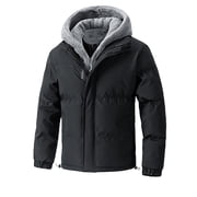 Pisexur Mens Winter Jacket Men's Solid Color Zipper Lightweight Hooded Winter Warm Cotton Jacket Long Sleeve Parkas Mens Puffer Jacket Winter Coats for Men Plus Size Jackets