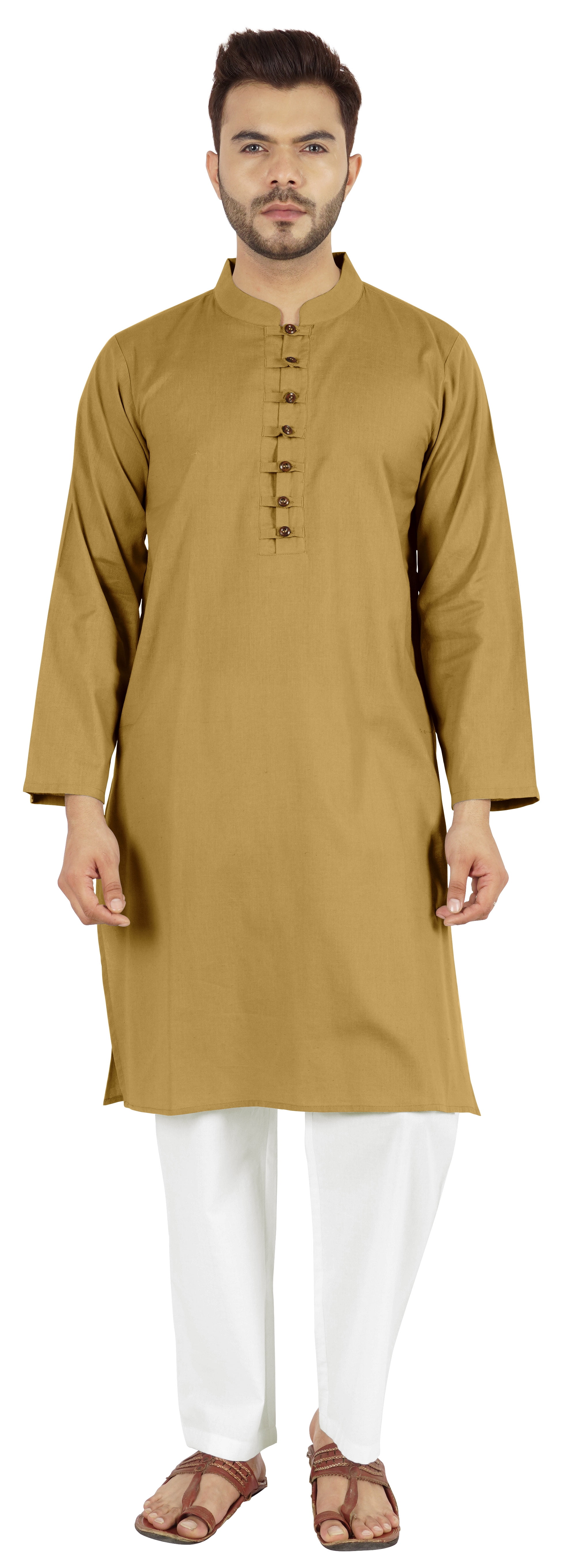 Atasi Indian Mens 2 Piece Kurta Pajama Set Henley NeckCasual Long Kurta