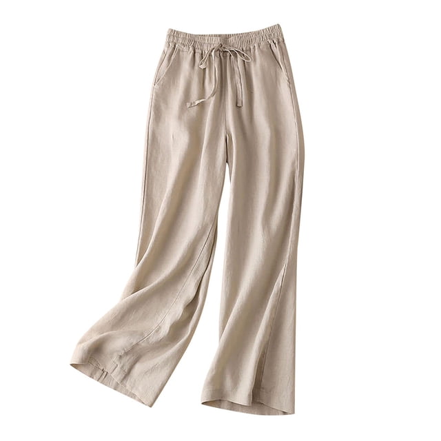 VEKDONE Womens Cotton Linen Long Pants Beige XL