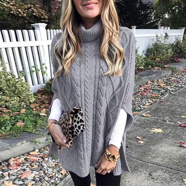 IMENGL Robe Chandail à Manches Longues Grande Taille, Gris 2TG, Taille M-2TG