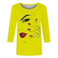thumbnail image 4 of Penkiiy Hauts pour Femmes Mode Femmes T-shirt Imprimé Mi-Long Manches 3/4 Blouse Col Rond Hauts Décontractés Jaune Vêtements Y2K, 4 of 4