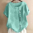 thumbnail image 1 of Timegard Plus Size Tops for Women Round Neck Short Sleeve Button Lightweight Blouse Casual Loose Tops, 1 of 5