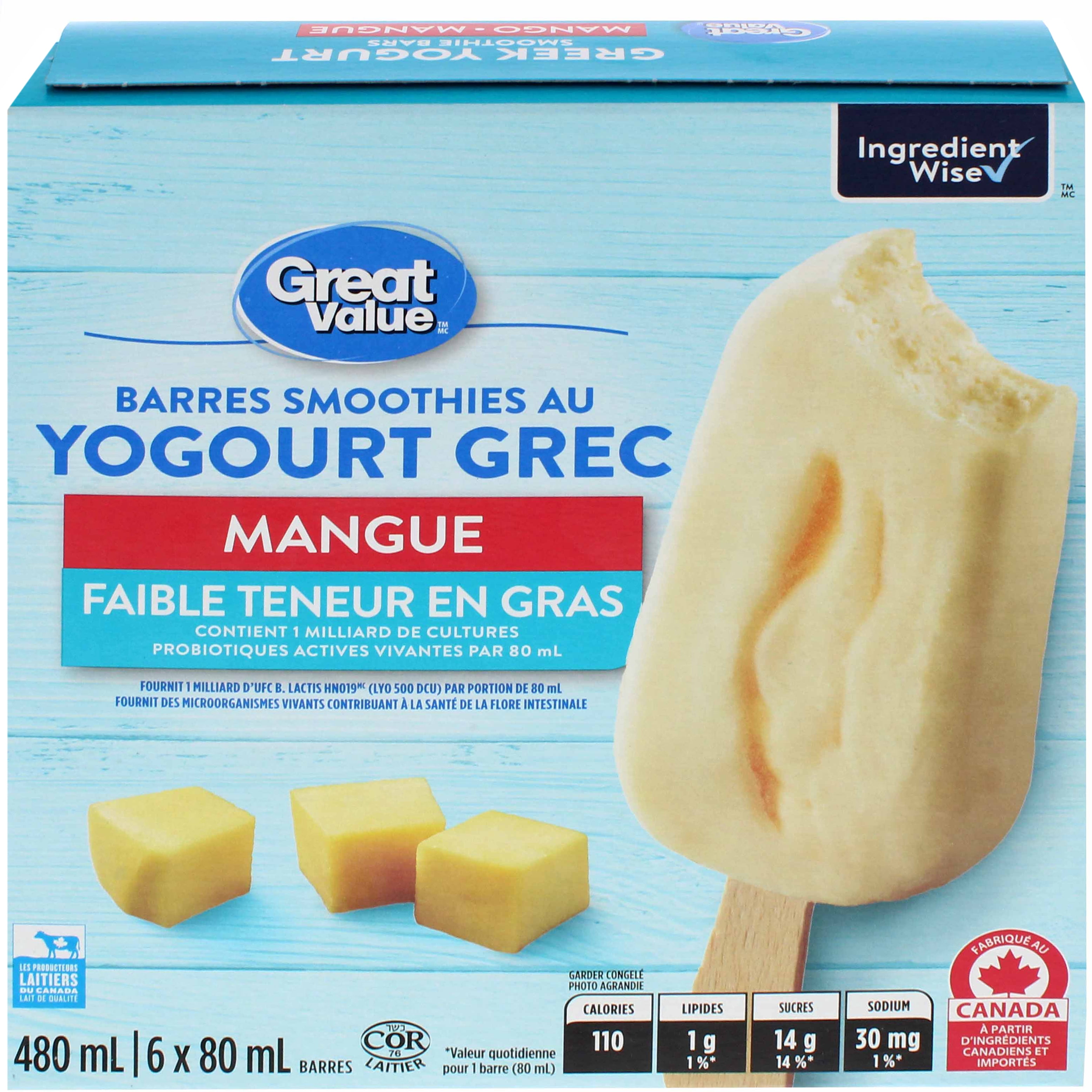 Great Value Mango Greek Yogurt Smoothie Bars, 480 mL, 6 x 80 mL, 480 mL (6 x 80 mL)