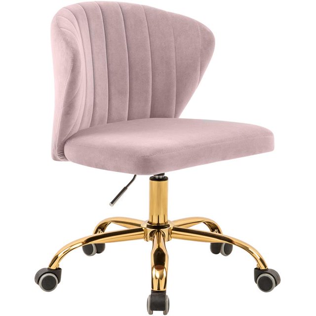 Meridian Furniture Finley Chaise de Bureau Pivotante Réglable en Velours Rose et Or