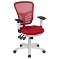 thumbnail image 1 of Mid-Back Red Mesh Multifunction Executive Swivel Ergonomic Office Chair with Adjustable Arms and White Frame, 1 of 9