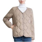 Mceream Quilted Jackets for Women Casual Lightweight V Neck Long Sleeve Oversized Button Up Winter Padded Down Puffer Coats Plus Size Outwear Chaqueta Elegante Para Mujer Green XL