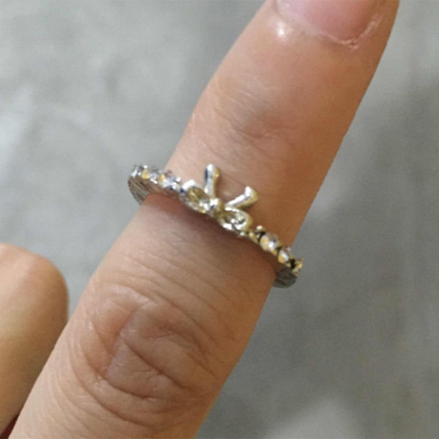 Bowknot Design Women Girl Rhinestone Ring Crystal Ring with Micro Paved Bow Tie for Party Dating