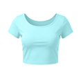 thumbnail image 1 of VSSSJ Hauts Courts pour Femmes Manches Courtes Col Rond Extensible Chandail Décontracté Ajusté Uni Confortable Été Basique T-Shirts Courts Bleu Pâle Taille Unique, 1 of 4
