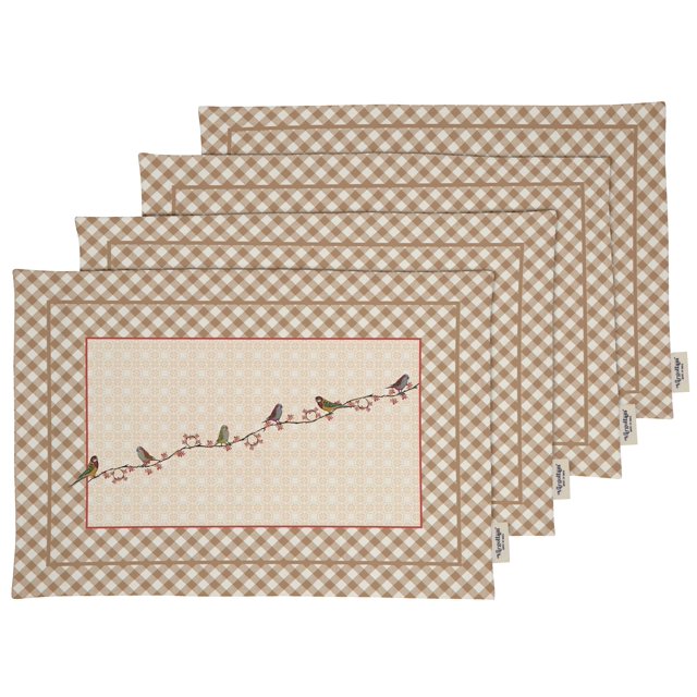 Vargottam Placemats- Placemat For Dining Table, Set Of 4- Printed & Reversible CottonNapkin-IndoorPlacematsFor Home & Kitchen Dining Table- Birds (Light Brown)