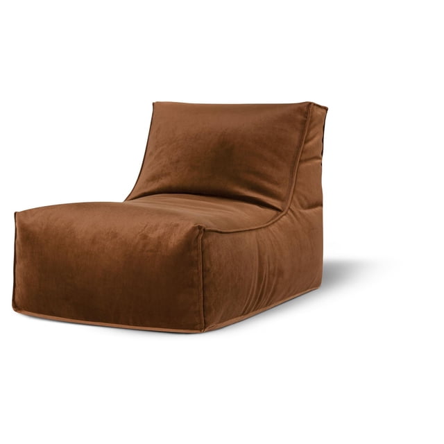 Gouchee Home Rock Velvet Copper Bean Bag Chair upholstered in 100% furniture-grade polyester velvet in copper, featuring a low-profile armless design with a slightly reclined backrest and a rectangular base filled with high-density polystyrene beads, lightweight and portable for dorm or living room seating.