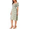 thumbnail image 4 of INSPIRE CHIC Robe pour Femme Smockée à Fleurs à Encolure Carrée Manches Courtes Bouffantes Printemps Été Robes Midi Gris TP, 4 of 7