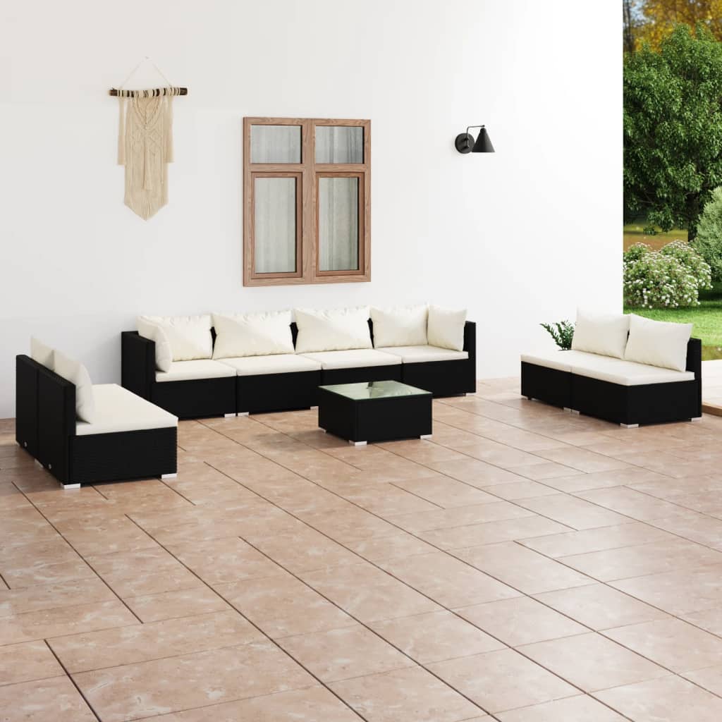 vidaXL 9 Piece Garden Lounge Set with Cushions Poly Rattan Black