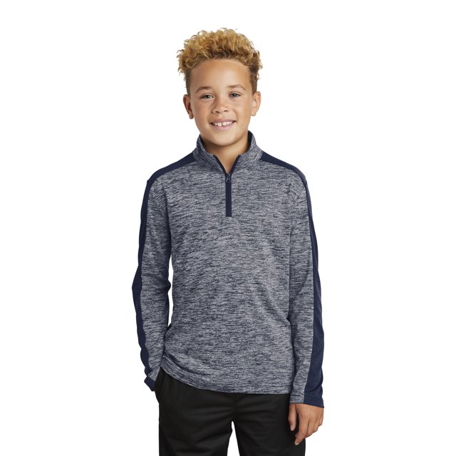 Sport-Tek Boy's PosiCharge Electric Heather Colorblock 1/4-Zip Pullover.