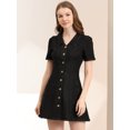 thumbnail image 3 of INSPIRE CHIC Robe en Denim Évasée pour Femme, Couleur Unie, Col Rabattu, Noir, TG, 3 of 6