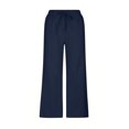 thumbnail image 5 of Yuyuzo Wide Leg Pants for Women High Waist Cotton Linen Drawstring Ruched Solid Color Boho Beach Trousers, 5 of 5